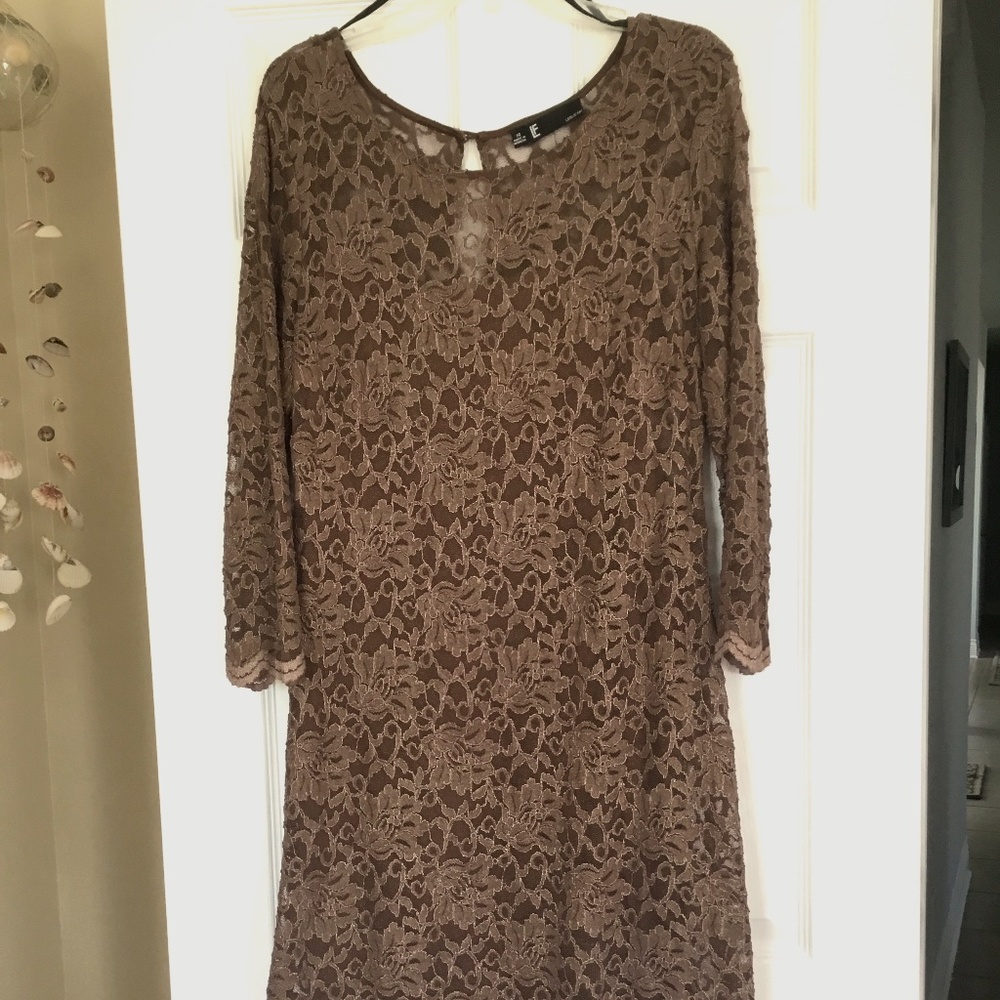 Brown Lace Dress Size 14 by Leslie Fay